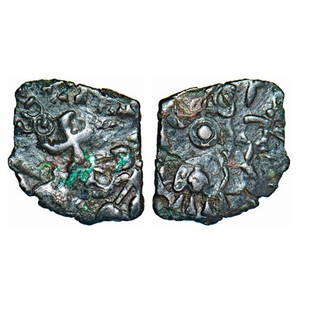 Satavahanas, Siri Satakarni, Junnar Area, Copper Unit, 2.00g, 16-20mm, Obv: Bold swastika 