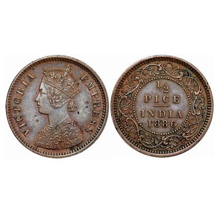 Victoria Empress, Copper, ½ Pice, 1886, Calcutta Mint, A/I, No mint mark / C incused, (The