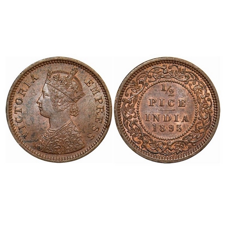 Victoria Empress, Copper, ½ Pice, 1895, Calcutta Mint, A/I, No mint mark. GK 875. Uncircul