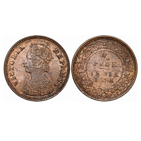 Victoria Empress, Copper, ½ Pice, 1898, Calcutta Mint, A/I, No Mint Mark, letter 'D' of In