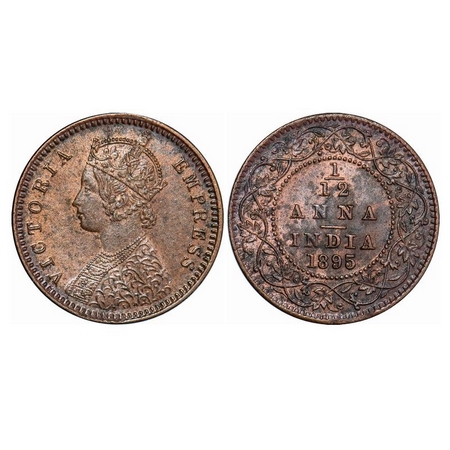 Victoria Empress, Copper, 1/12 Anna, 1895, Calcutta Mint, Obv. B, no mint mark. GK 916. Un