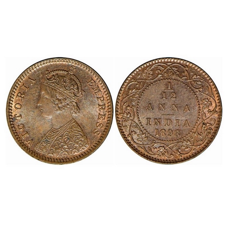 Victoria Empress, Copper, 1/12 Anna, 1898, Calcutta Mint, Obv. B, No Mint Mark. GK 919. Un