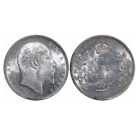 Edward VII, Silver, Rupee, 1906, Bombay Mint, 'B' incused and dot. GK 940. Brillaint Uncir