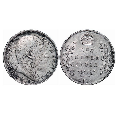 Edward VII, Silver, Rupee, 1910, Bombay Mint, B incused & dot, last Numerals '10' struck o