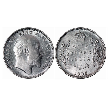Edward VII, Silver, Half Rupee, 1906, Calcutta Mint, No mint mark. GK 964. Extremely Fine,
