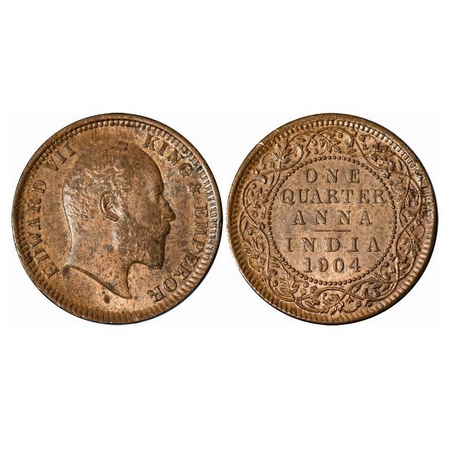 Edward VII, Copper, Quarter Anna, 1904, Calcutta Mint, No Mint Mark. GK 995. Uncirculated.