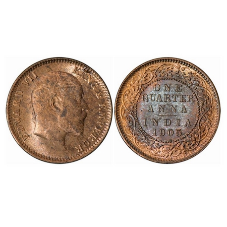 Edward VII, Copper, Quarter Anna, 1905, Calcutta Mint, No Mint Mark. GK 996. Uncirculated,
