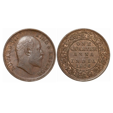 Edward VII, Bronze, Quarter Anna, 1906, (4.74 gm), Calcutta Mint, No Mint Mark. GK 998. Un