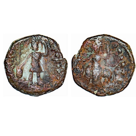 Kushanas, Vasudeva I (c. 190-230 AD), Copper Unit, 8.50g, 20.98 x 20.85mm, Obv: King stand