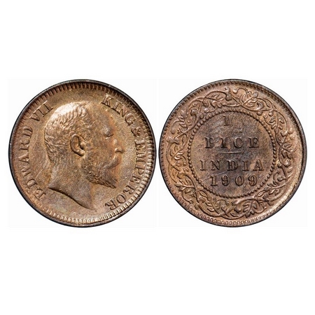 Edward VII, Bronze, ½ Pice, 1909, Calcutta Mint, No Mint Mark. GK 1010. Almost Uncirculate