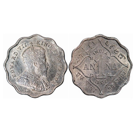 Edward VII, Copper-Nickel, 1 Anna, 1907, Bombay Mint, 'B' incused. GK 990. Almost Uncircul