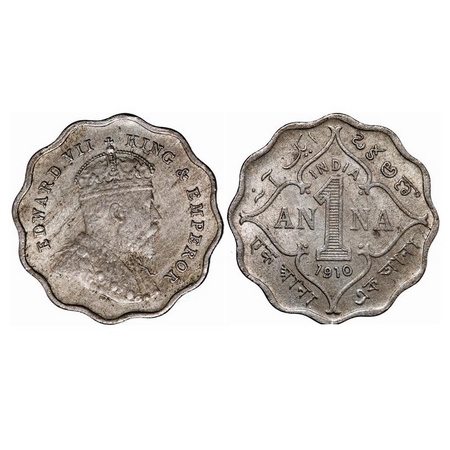 Edward VII, Copper Nickel, 1 Anna, 1910, Bombay Mint, 'B' incused. GK 993. Extremely Fine.