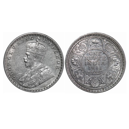 George V, Silver, Rupee, 1911, Bombay Mint, Dot, Pig type. GK 1022. Extremely Fine+. Scarc