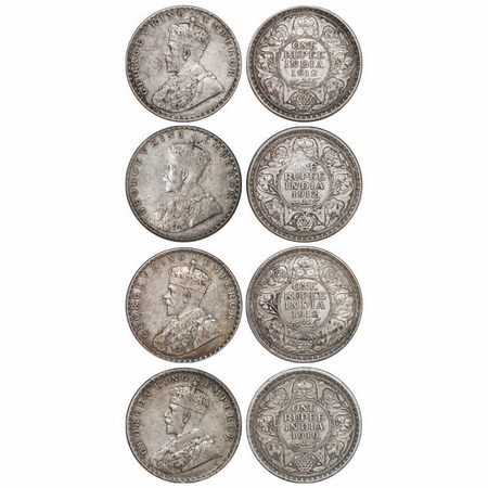 George V, Siver, Rupee (4 Coins), 1912, Bombay Mint, dot. GK 1026. About Very Fine. Scarce