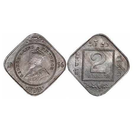 George V, Copper Nickel, 2 Annas, 1936, Bombay Mint, dot. GK 1140. Almost Uncirculated.Sca