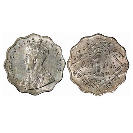 George V, Copper Nickel, 1 Anna, 1936, Bombay Mint, Dot. GK 1169. Uncirculated Toned. Scar