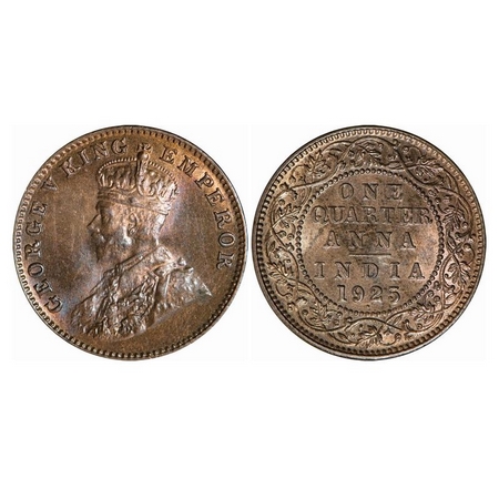 George V, Bronze, Quarter Anna, 1925, Bombay Mint, Dot, Elephant Type. GK 1181. Brilliant 