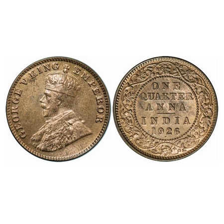 George V, Bronze, Quarter Anna, 1926, Bombay Mint, Dot, Elephant Type. GK 1183. Uncirculat