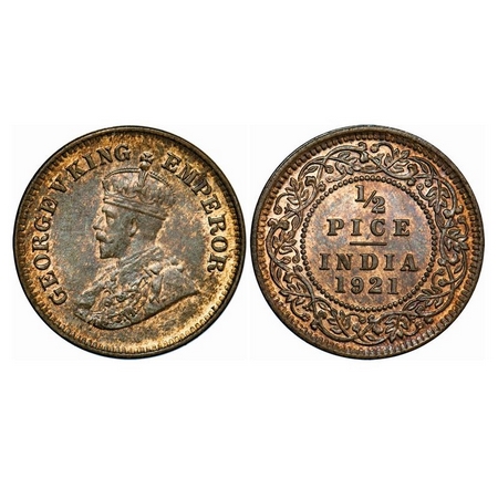 George V, Bronze, ½ Pice, 1921, Calcutta Mint, No Mint Mark. GK 1207. Almost Uncirculated 