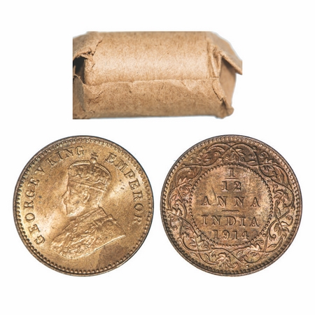 George V, Bronze, 1/12 Anna, 1914, Calcutta Mint, No Dot. GK 1225. (24 Brilliant Uncircula