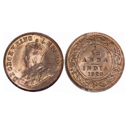 George V, Bronze, 1/12 Anna, 1920, Calcutta Mint, No dot. GK 1231. NGS Slabbed MS 61 BN Ch