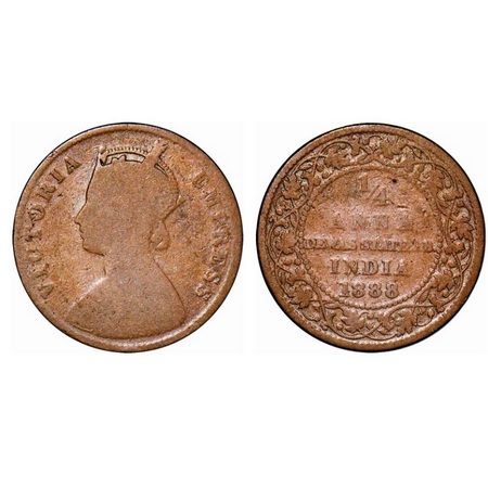 Dewas Senior, Copper ¼ Anna, 6.00g, Narayan Rao (c. 1864-1892 AD), Crowned bust of Victori