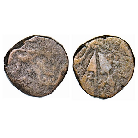Gwalior, Copper Kachcha Paisa, 11.88g, Madho Rao, Bhilsa Mint, Katar and spear. Fine, Scar