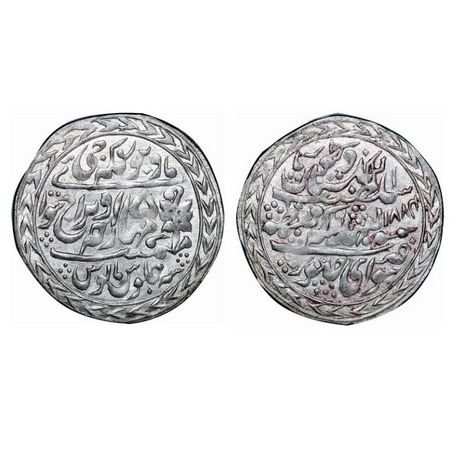 Jaipur, Silver Nazrana Rupee, 11.45g, 35 x 35mm, INO Queen Victoria & Madho Singh. KM 13a.