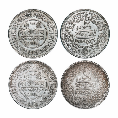 Kutch, Silver, 5 Kori, (2 coins), Khengarji III, INO Empress Victoria, VS 1955/1898 AD, 1)