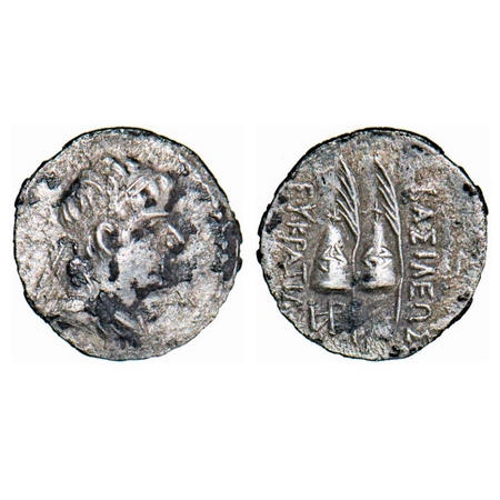 Indo-Greeks, Eucratides I (170-145 BC), Silver Obol, 0.60g, 12.05X11.56mm, Obv: Diademed b