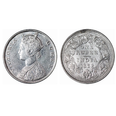 Victoria Queen, Silver, Rupee, 1862, Madras Mint, B1/II, w/o enclosed frame effect. GK 270
