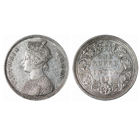 Victoria Queen, Silver, Rupee, 1862, Bombay Mint, A/II/0/4, w/o initial 'J', Large dots, D