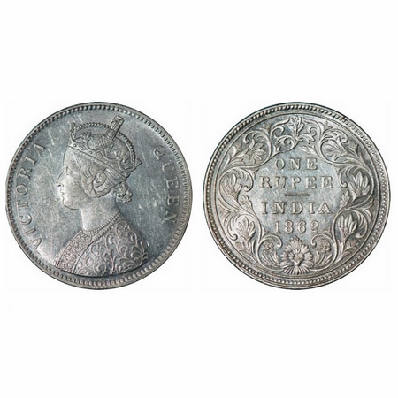 Victoria Queen, Silver, Rupee, 1862, Bombay Mint, A/II/0/5, Complete 'D' in India, w/o ini