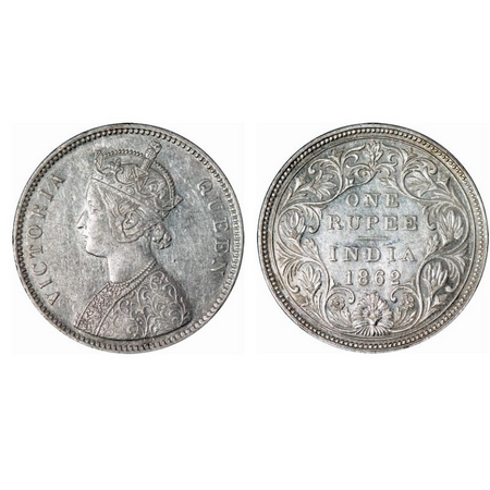 Victoria Queen, Silver, Rupee, 1862, Bombay Mint, A/II/0/5, Complete 'D' in India, w/o ini