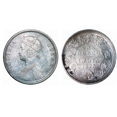 Victoria Queen, Silver, Rupee, 1875, Bombay Mint, A2/II, Dot, Top stroke of numeral 5 long