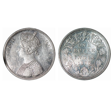 Victoria Queen, Silver, Rupee, 1875, Bombay Mint, A2/II, Dot, Top stroke of numeral 5 long