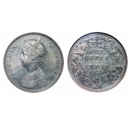 Victoria Empress, Silver, Rupee, 1878, Bombay Mint, A3/II(ii), Dot. GK 453. NGS Slabbed Ve