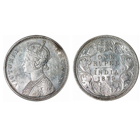 Victoria Empress, Silver, Rupee, 1879, Bombay Mint, A3/I, Dot. GK 460. Uncirculated. Scarc