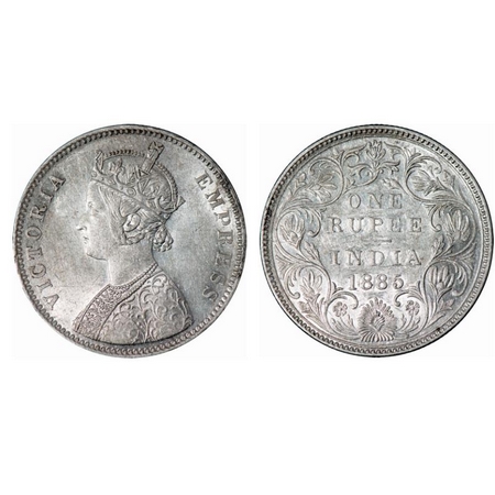 Victoria Empress, Silver, Rupee, 1885, Bombay Mint, A3/II(i), 'B' raised, Top stroke of nu