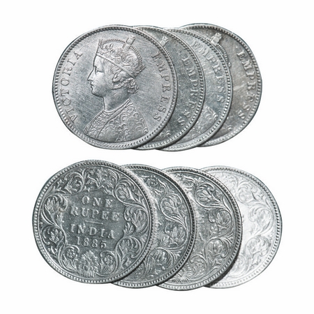 Victoria Empress, Silver Rupee, (4 coins), 1885, 1) Bombay Mint, A3/II(i), 'B' raised, Top