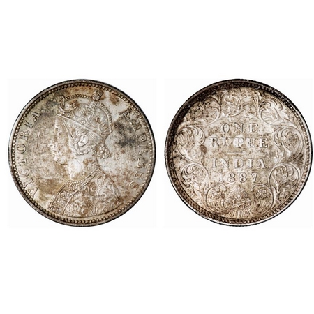 Victoria Empress, Silver, Rupee, 1887, Bombay Mint, C2/I(ii), 'B' raised. GK 533. Extremel