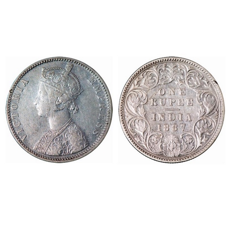 Victoria Empress, Silver, Rupee, 1887, Bombay Mint, C2/I(ii), 'B' raised, a nick on edge r