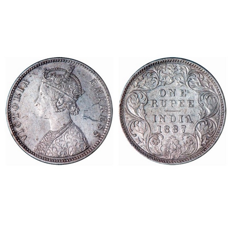 Victoria Empress, Silver, Rupee, 1887, Bombay Mint, C2/I(ii), 'B' raised. GK 533. Extremel