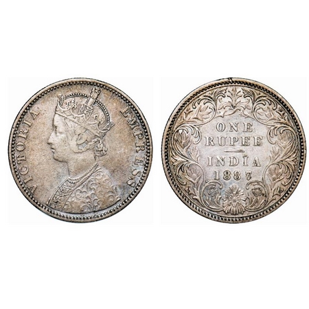 Victoria Empress, Silver, Rupee, 1887, Bombay Mint, C2/I, 'B' incused, traces of numeral '