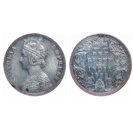 Victoria Empress, Silver, Rupee, 1889, Bombay Mint, C2/I, 'B' incused, Die rotation on rev