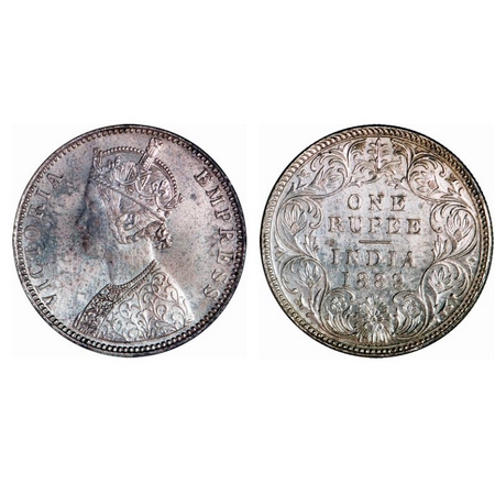 Victoria Empress, Silver, Rupee, 1889, Bombay Mint, C2/I, 'B' incused, Ghost on rev. GK 56
