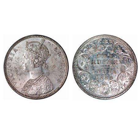 Victoria Empress, Silver, Rupee, 1889, Bombay Mint, C2/I, 'B' incused, Ghost on rev. GK 56