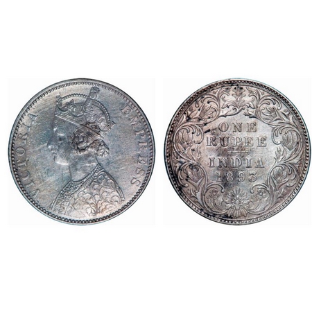 Victoria Empress, Silver, Rupee, 1893, Bombay Mint, C2/I(ii), 'B' incused, large numeral '