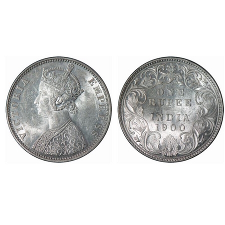 Victoria Empress, Silver, Rupee, 1900, Bombay Mint, A3(i)/I(ii), 'B' incused. GK 589. Bril