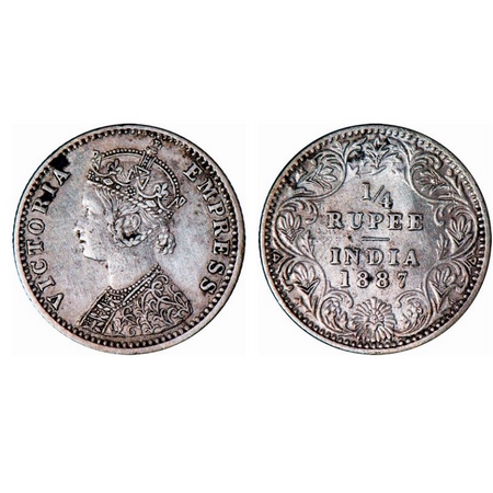 Victoria Empress, Silver, 1/4 Rupee, 1887, Bombay Mint, C(i)/II, 'B' raised. GK 708. Extre